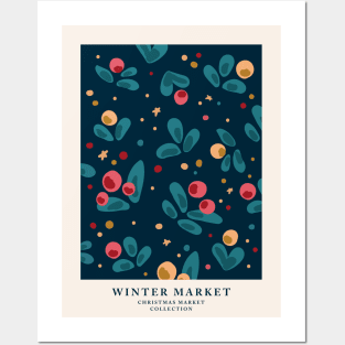 Winter market, Christmas, Holiday, Flower market, Abstract art, Exhibition poster, Aesthetic art, Retro Posters and Art